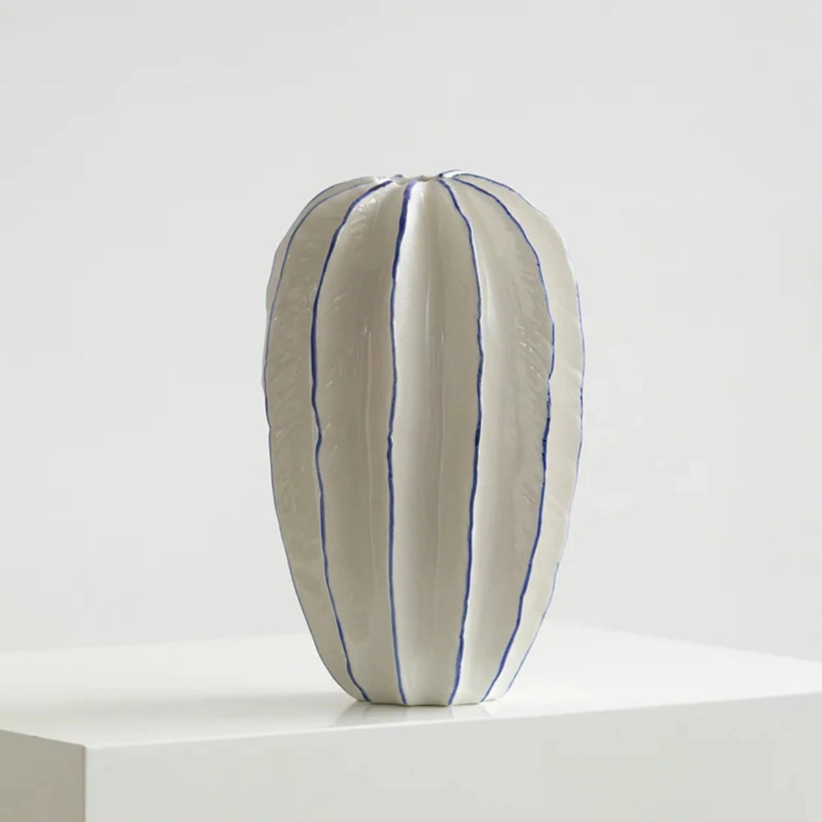 Star Fruit Shaped Porcelain Vase, Handmade Ribbed Vase