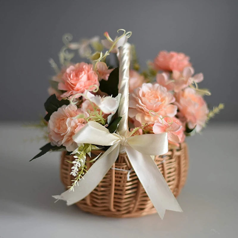 Hand-woven Flower Basket With Handle Wicker Sundries Basket