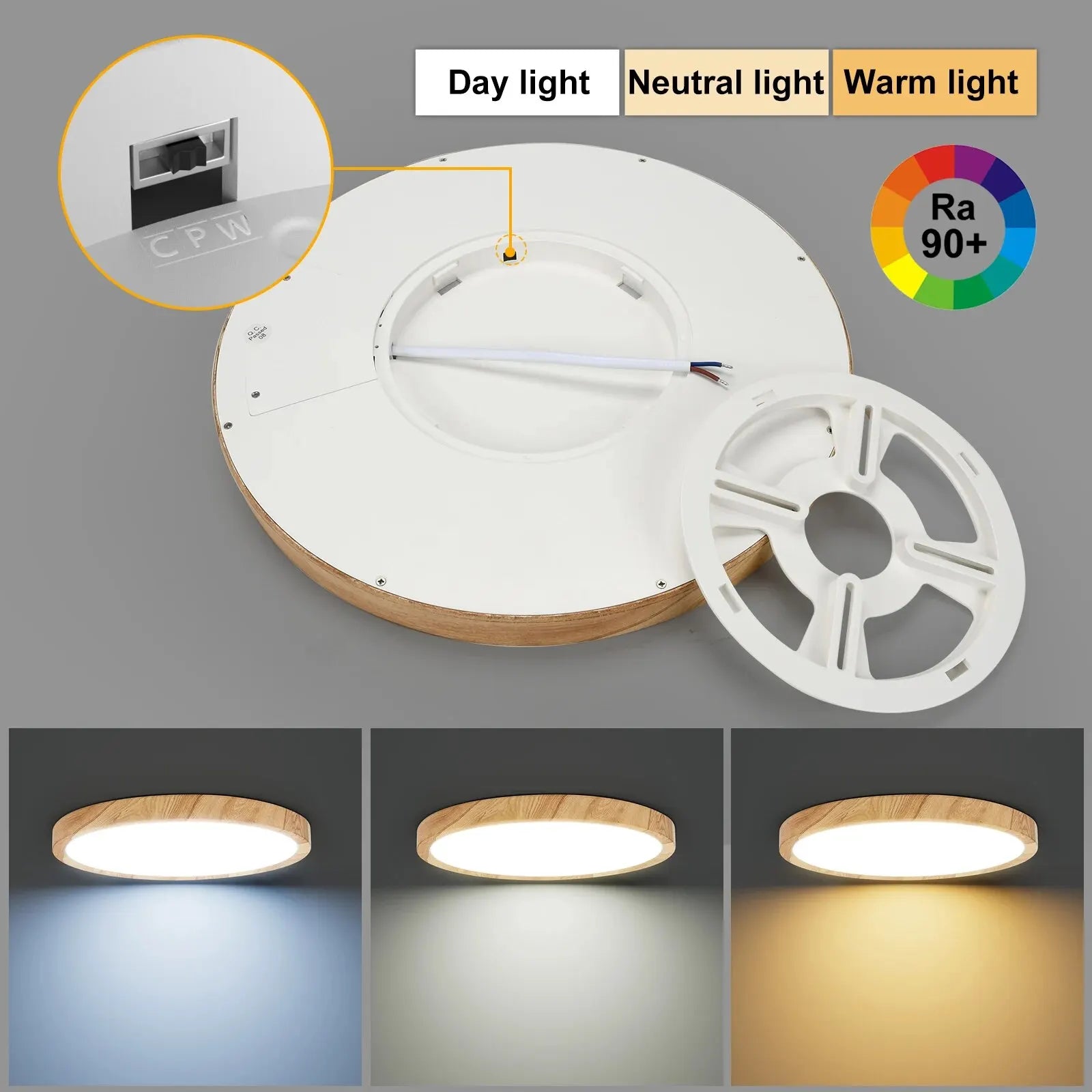 LED Ceiling Light Wood Grain & White 3 in 1 Lighting Colors
