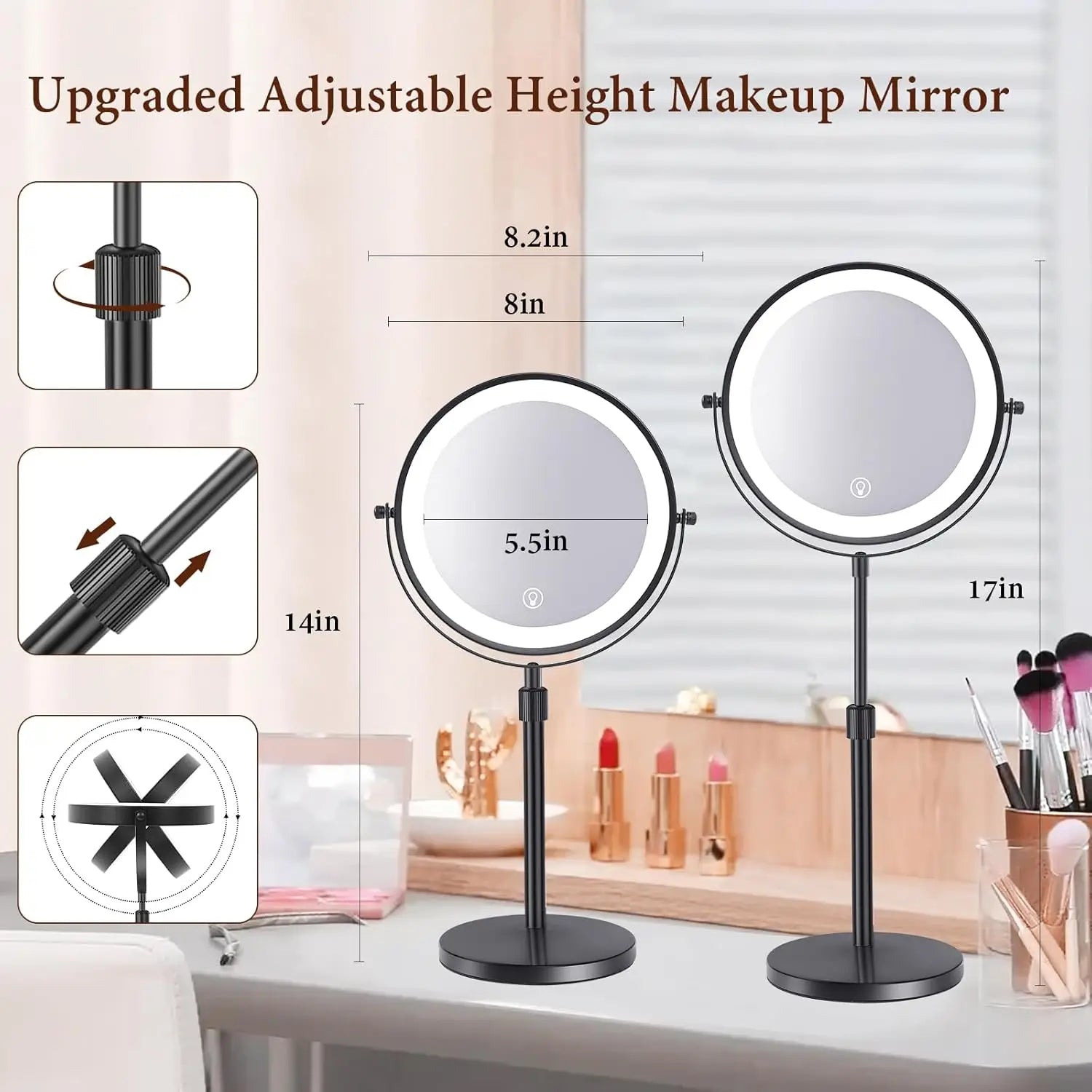 8 Inch 10X Magnifying Makeup Mirror with 3 Color Light