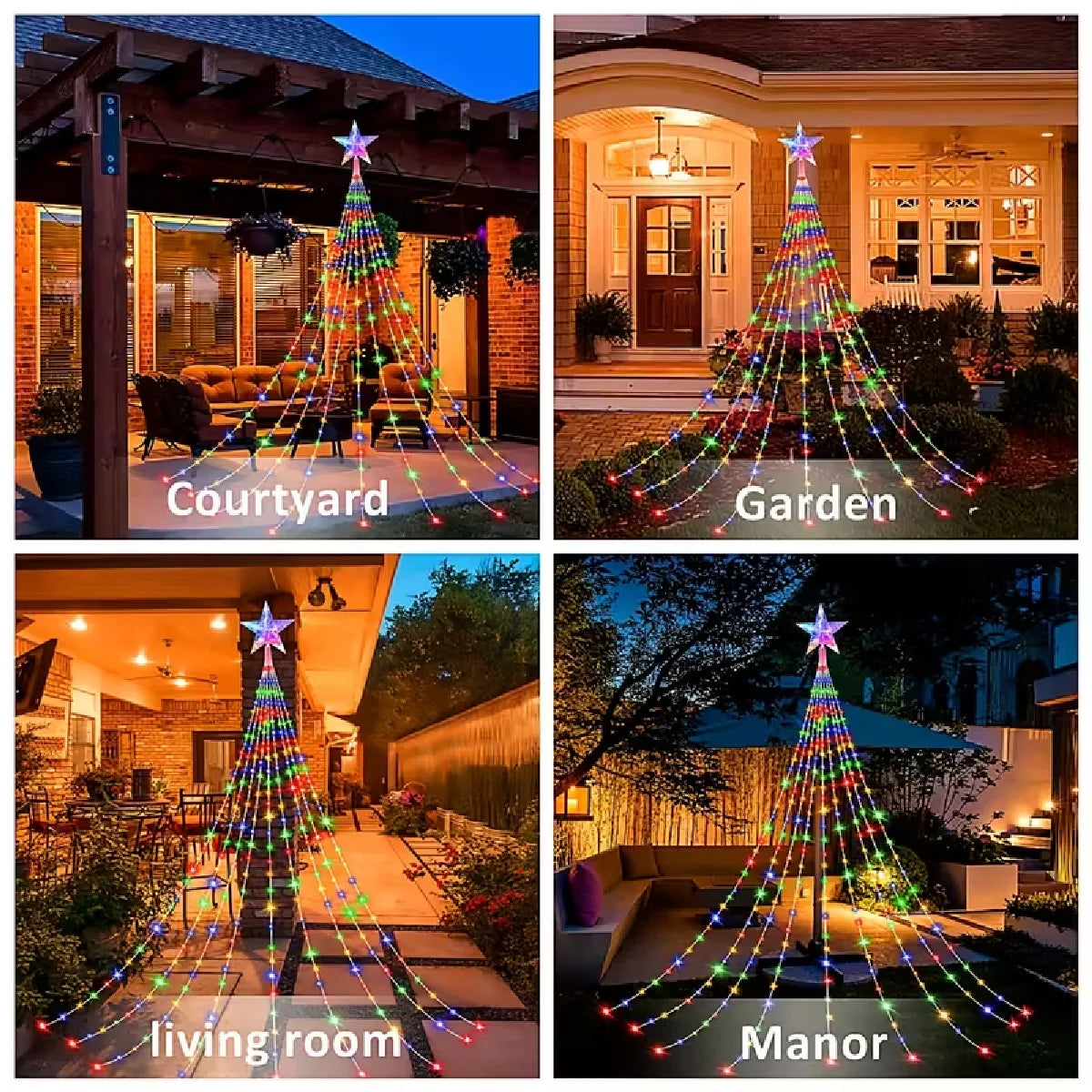 1PC Five-pointed Star Waterfall Lights USB/Solar Powered Christmas String Lights for Christmas Party Halloween Home Decor