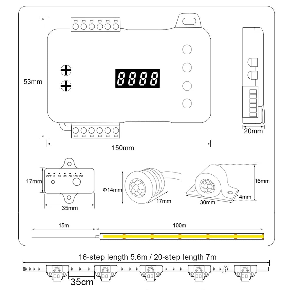 COB LED Strip PIR Motion Sensor Stair Lights Kit Step by Step Control
