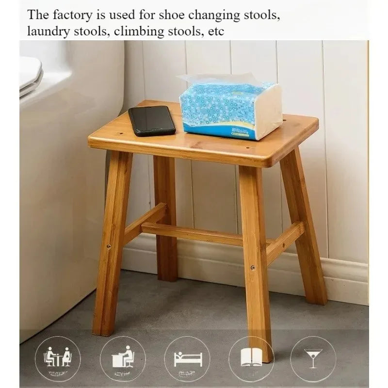 Solid Bamboo Low Stool, Portable Bench