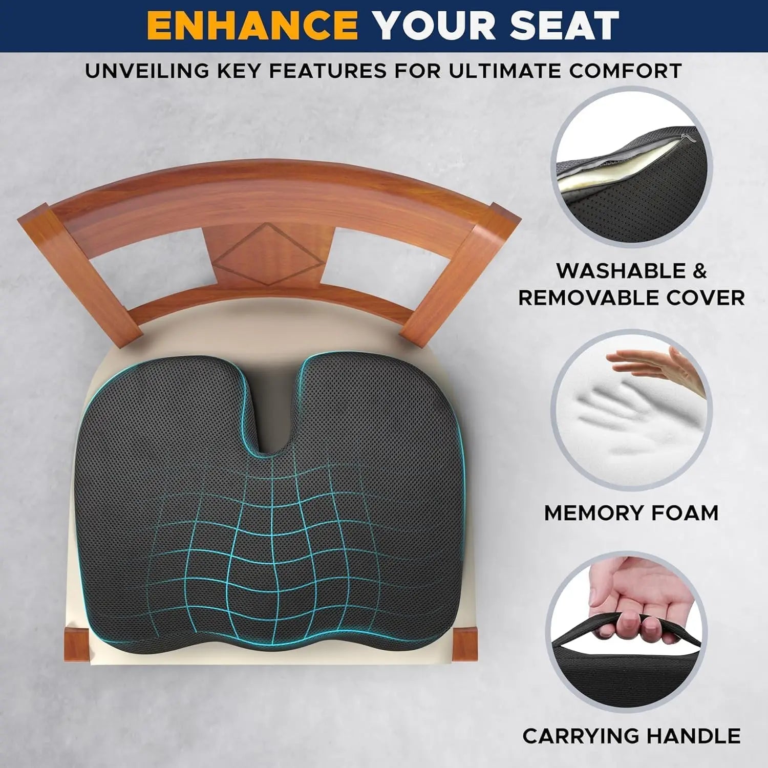 Gel Orthopedic Memory Cushion Foam U Coccyx Travel Seat Massage Car