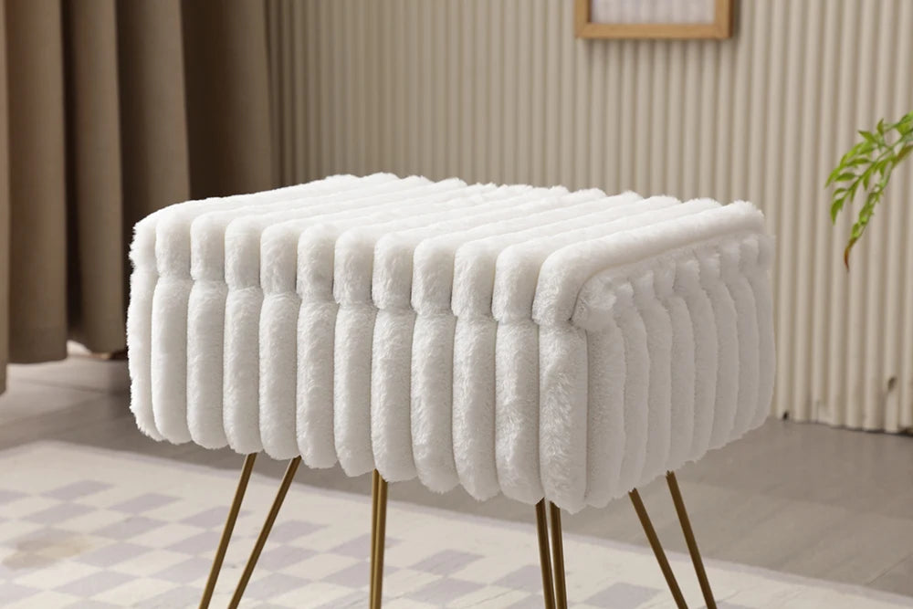Faux Fur Vanity Stool with Hidden Storage