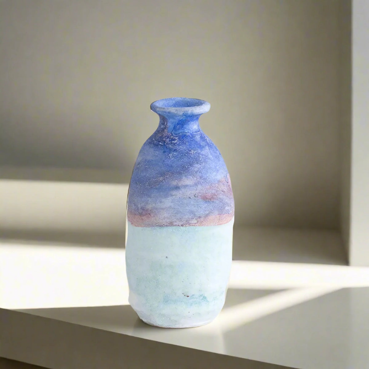 Blue Gradient Ceramic Vase, Glazed Porcelain Bud Vase