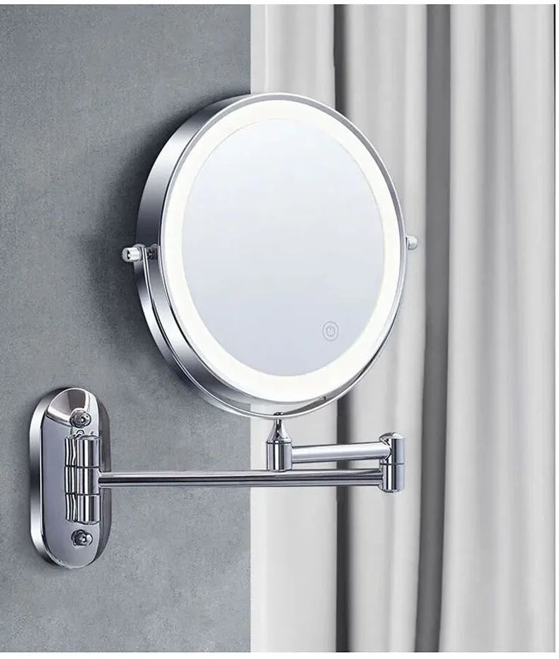 Wall Mounted Folding Makeup Mirror, Double Sided with Fill Light