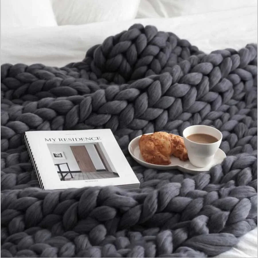 Chunky Knit Wool Throw Blanket