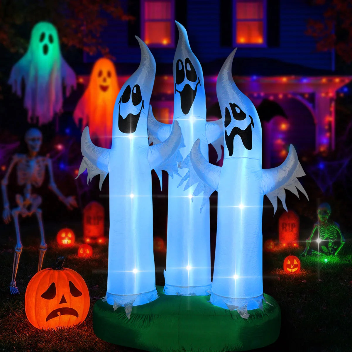 Inflatable Ghost and Pumpkin Yard Decoration