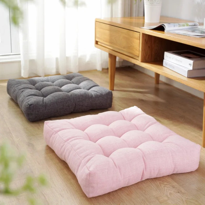 Large Square Floor Seat Cushion Cotton Linen Tatami Floor Pillow Thick Cushions Seating Pillow Seats Mat Pad Balcony Cushion
