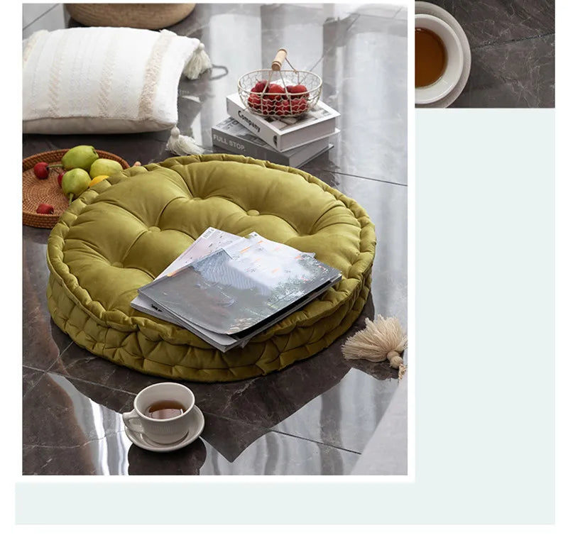 60x60cm Nordic Plain Velvet Tatami Round Cushion Pillow Thickened Winter Sofa Back Cushion Floor Meditation Cushion Futon Round
