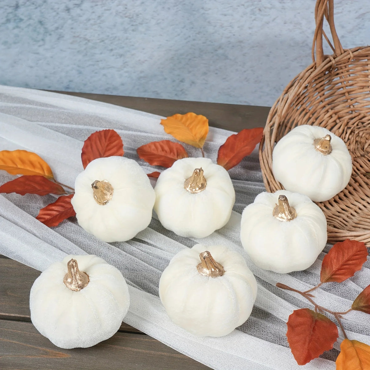White Artificial Pumpkins, Set of 6