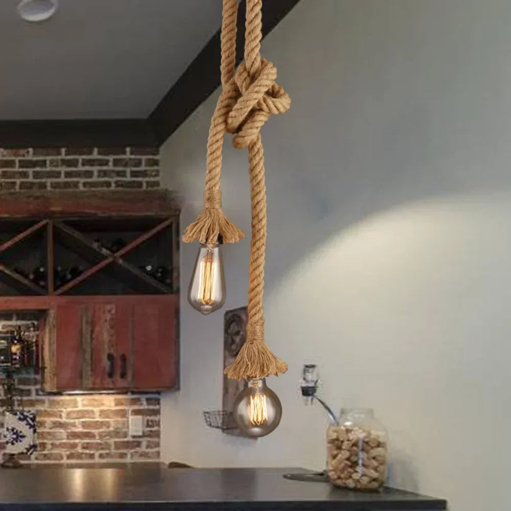 Industrial E27 Vintage Hemp Rope Pendant Lights Attic Personality