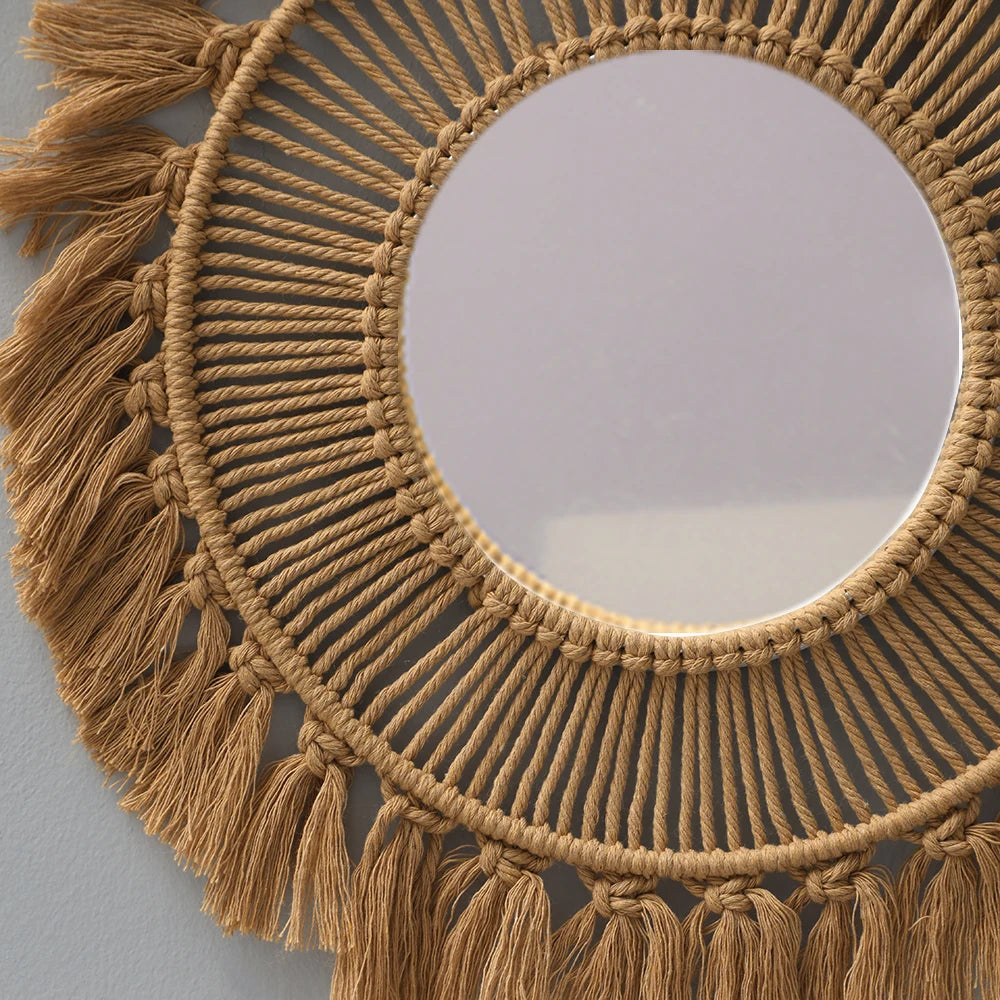 Hand Woven Macrame Round Wall Mirror