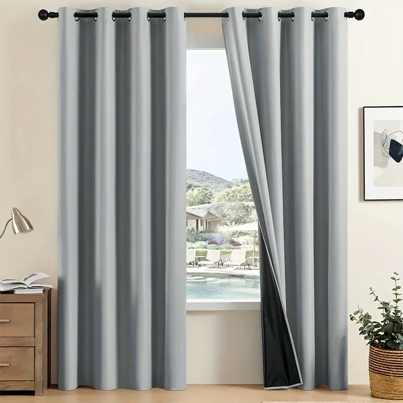 2pcs Modern 100% Blackout Curtain with Coated Lining, Curains