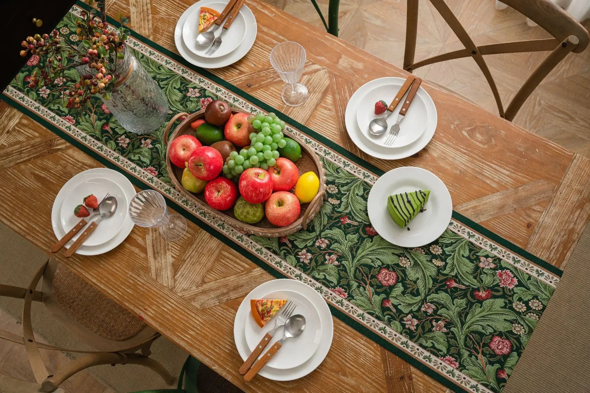 Plant Flower Table Runner with Tassels Jacquard Living Room Cabinet
