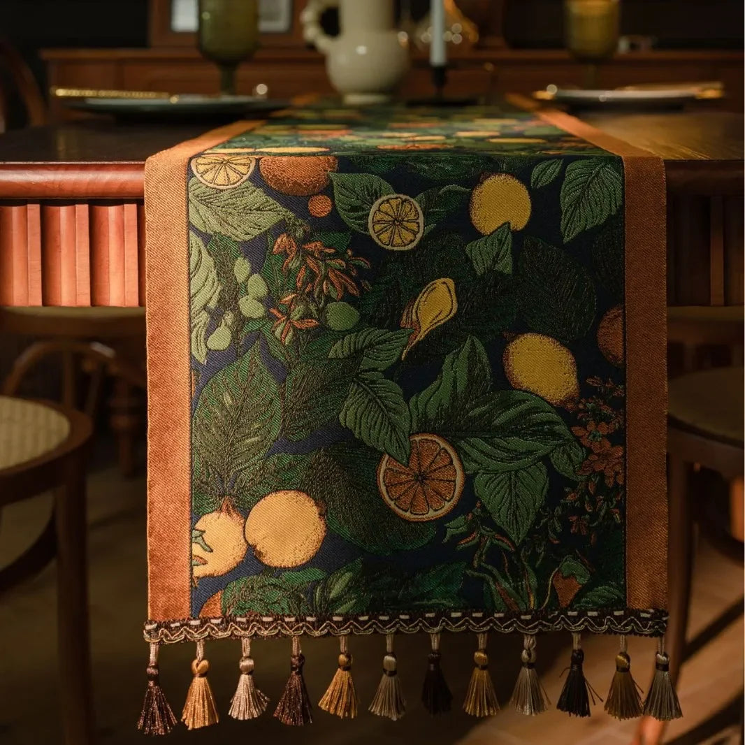 Plant Flower Table Runner with Tassels Jacquard Living Room Cabinet