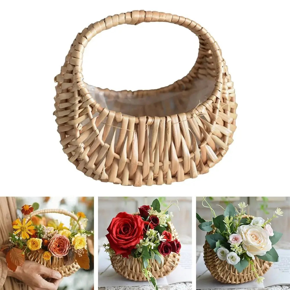 Half Moon Woven Wicker Basket with Handle