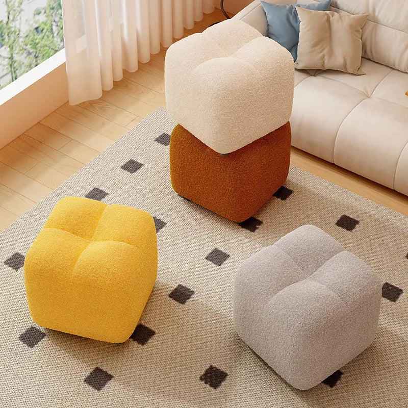 Lamb Wool Pouf Stool, Plush Footstool
