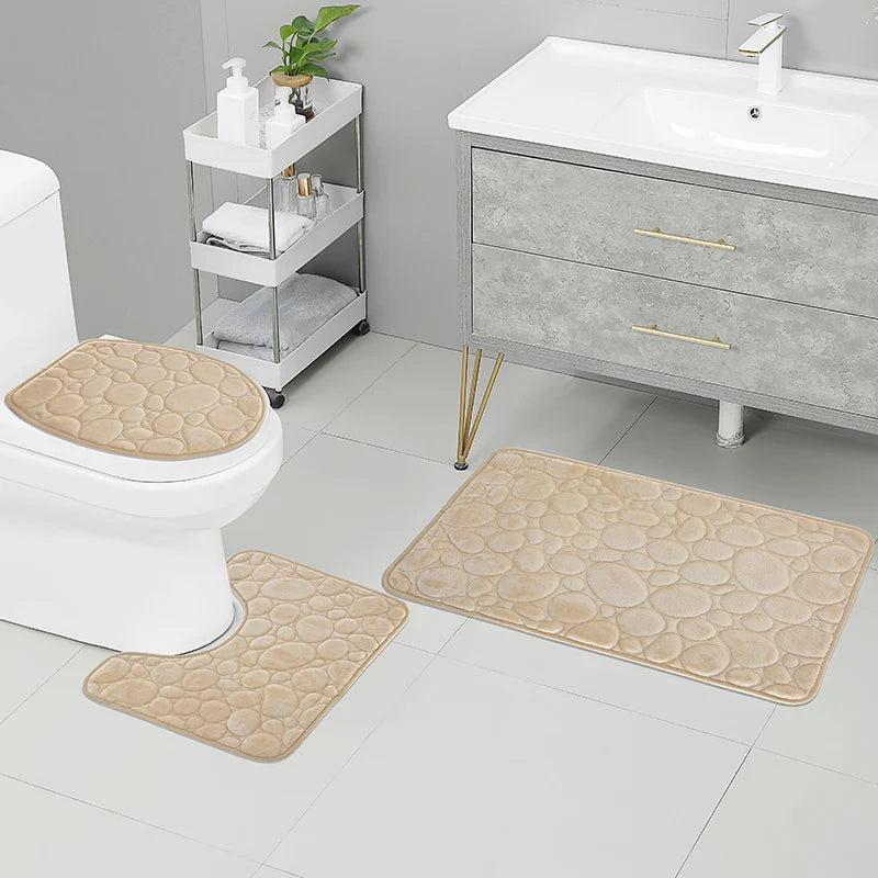 Stone Pattern Bathroom Mat Set