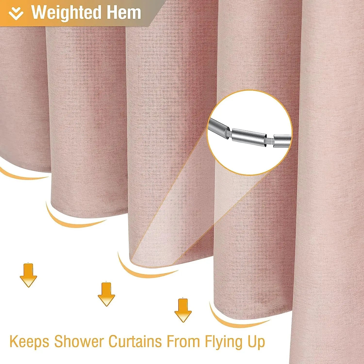 Luxury Linen Shower Curtain with Silver Metal Hooks Bathroom Waterproof