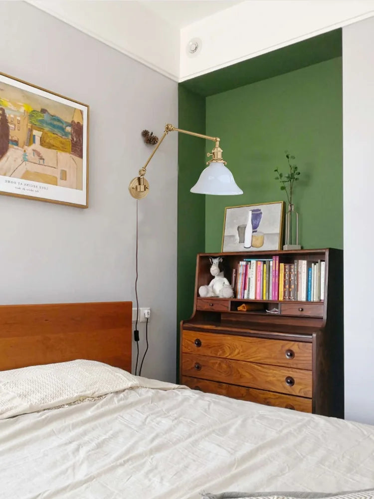 IWHD Left And Right Rotate Copper Wall Lamp Beisde Swing Long Arm Green