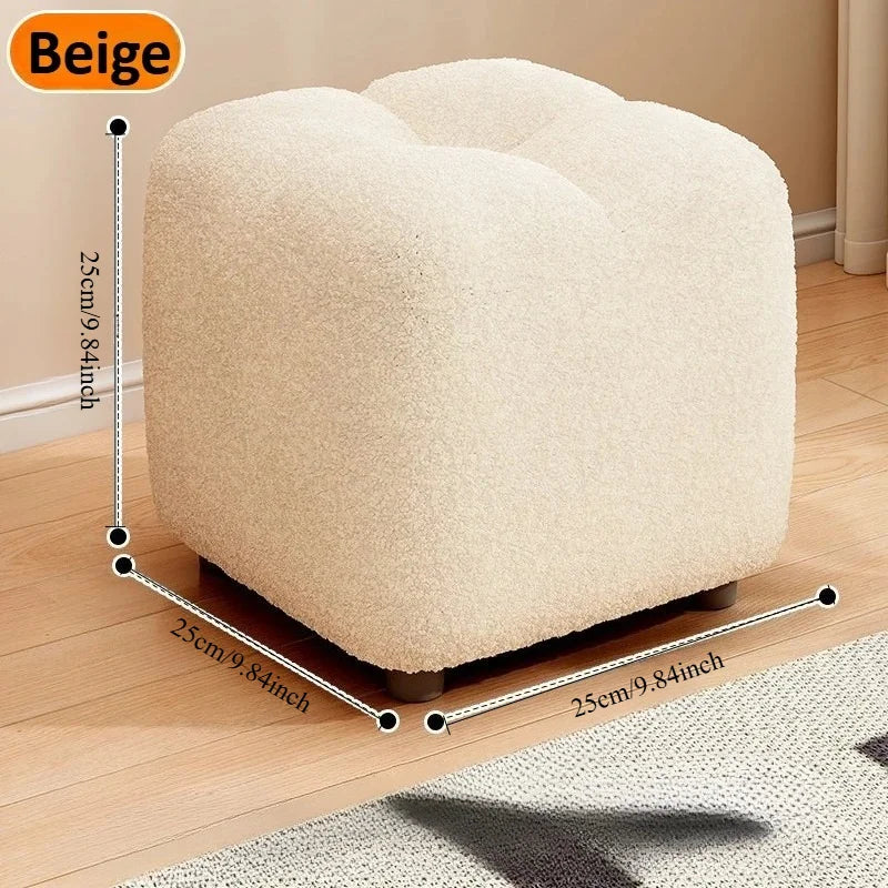 Lamb Wool Pouf Stool, Plush Footstool