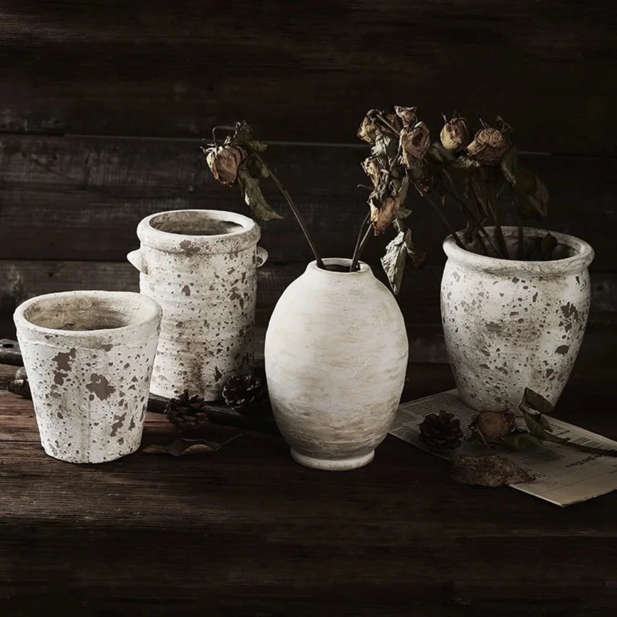 Vintage Style Handmade Ceramic Vase, Curved Glazed Vase