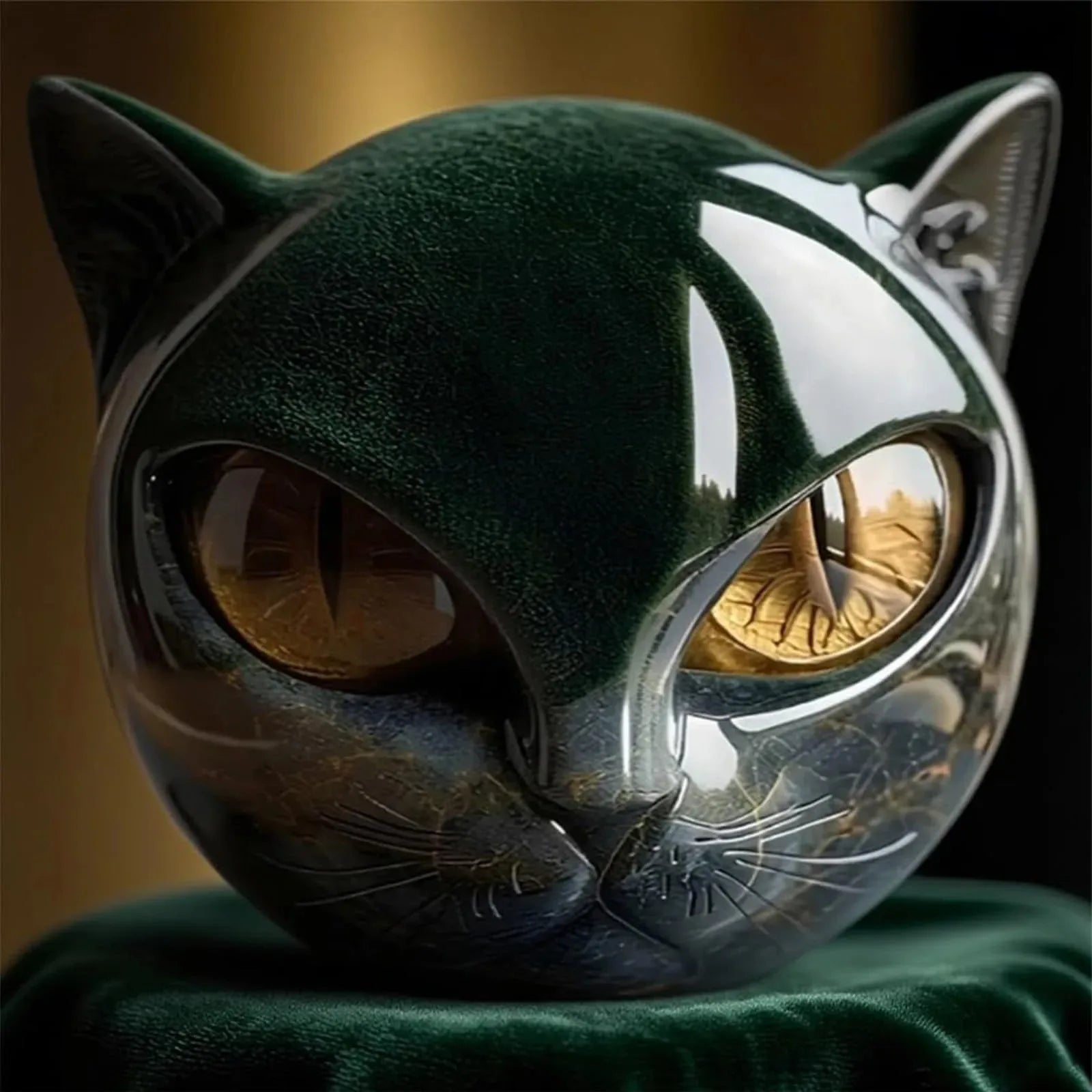 Decorative Black Cat Stone Figurine Resin Cat Head Healing Stone Marble