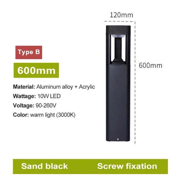 Outdoor LED Bollard Landscape Light Black Garden Pathway Lighting