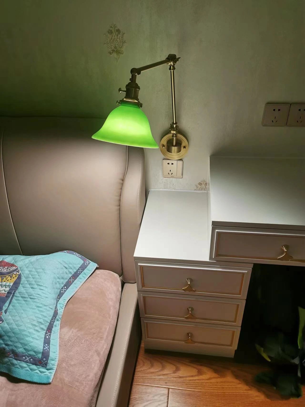 IWHD Left And Right Rotate Copper Wall Lamp Beisde Swing Long Arm Green
