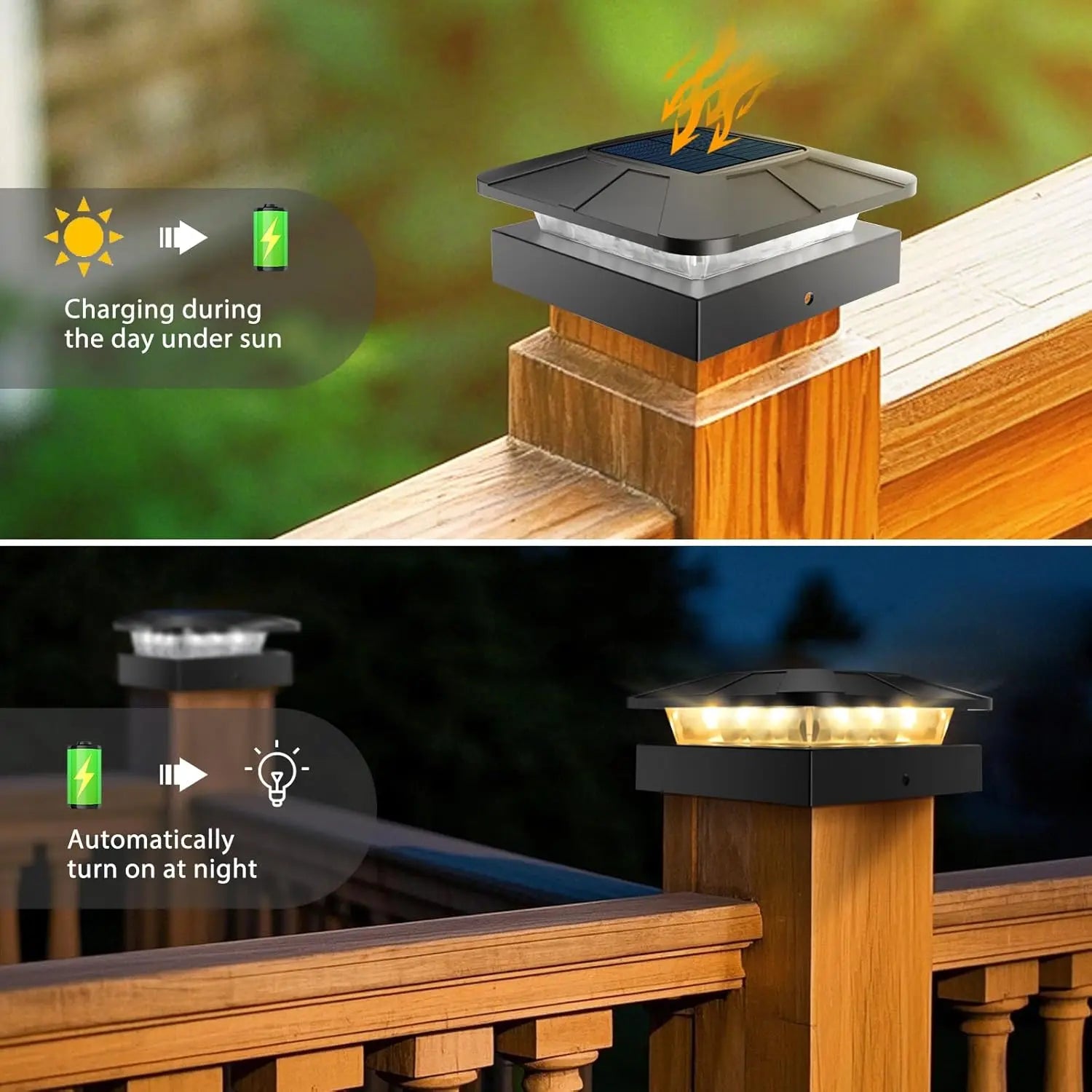 4x4in Solar Post Cap Lights Outdoor with 3 Modes Waterproof Fence Light