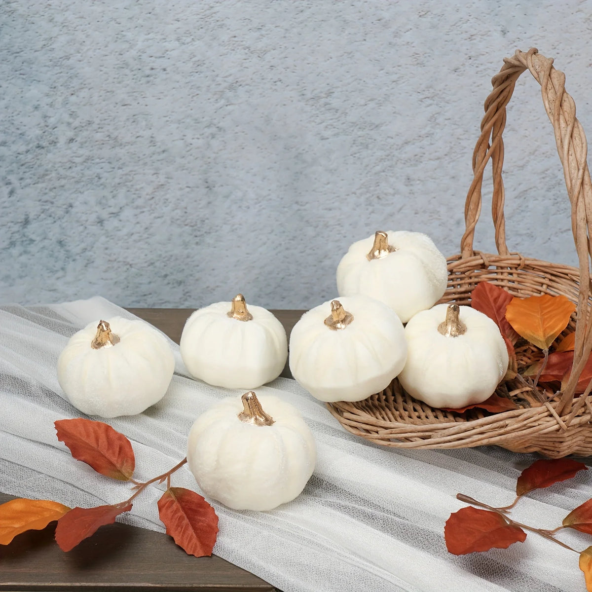 White Artificial Pumpkins, Set of 6