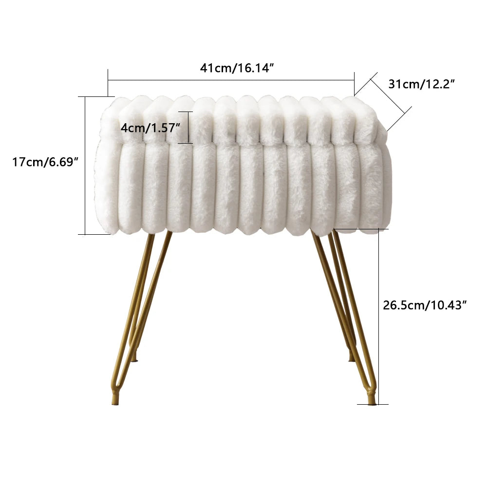 Faux Fur Vanity Stool with Hidden Storage