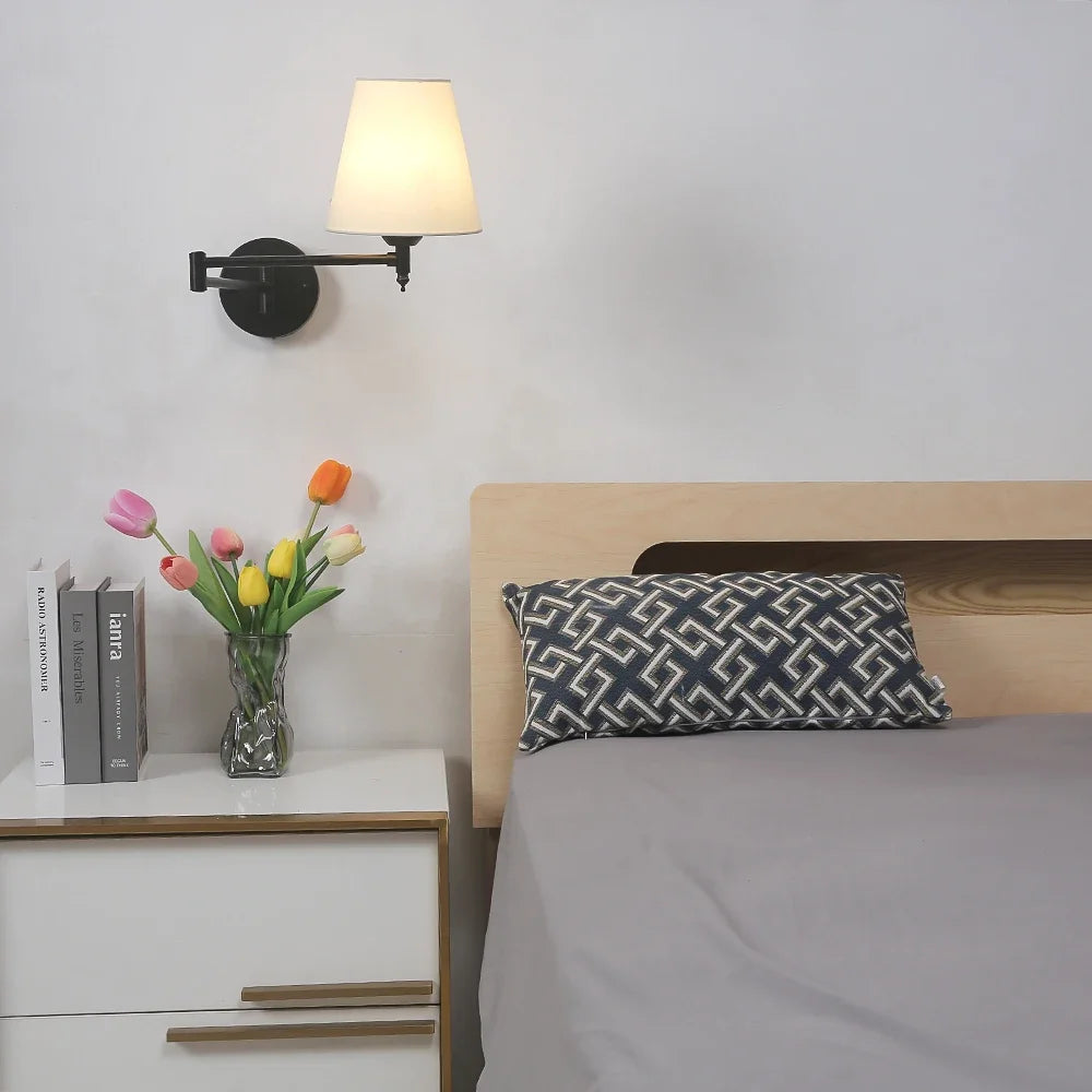 Folding Swing Arm Fabric Wall Lamp