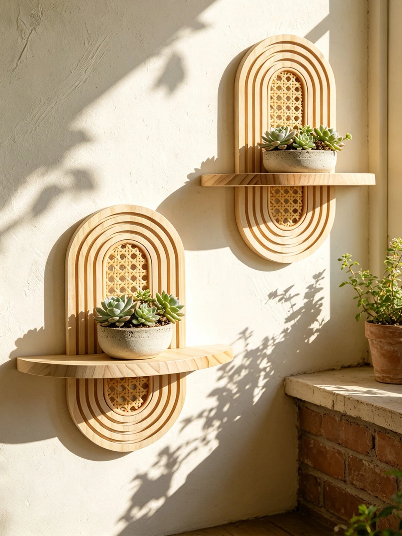 Boho Geometric Wooden Wall Shelf