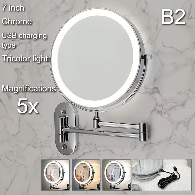Wall Mounted Folding Makeup Mirror, Double Sided with Fill Light
