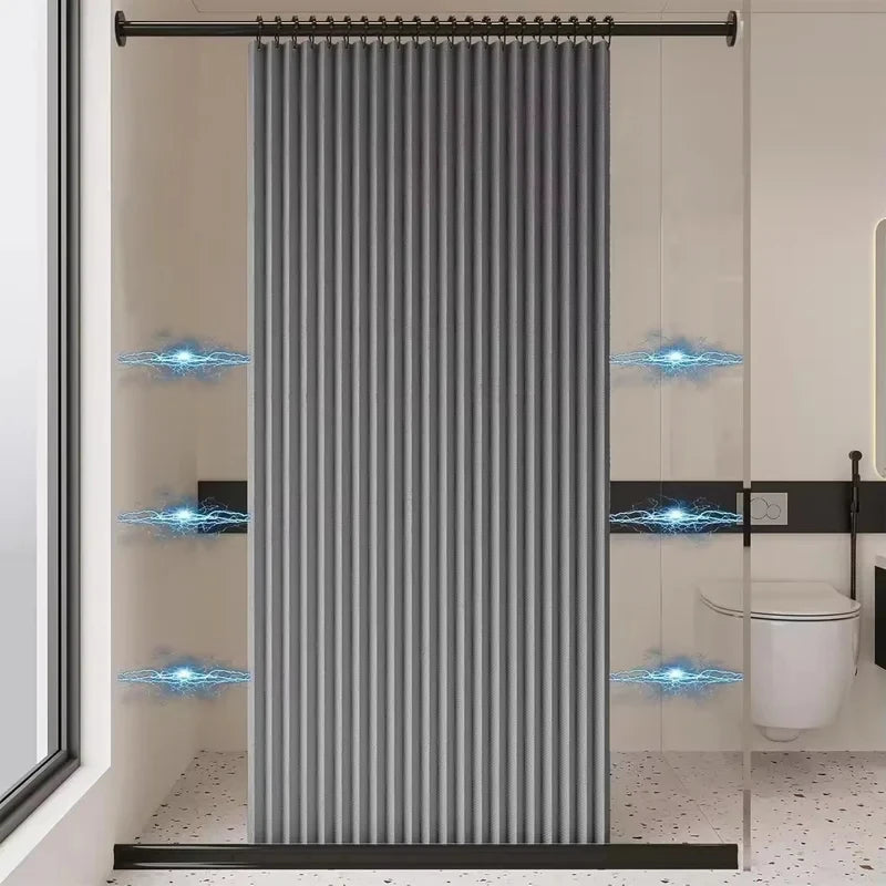 Magnetic Foldable Linen Shower Curtain