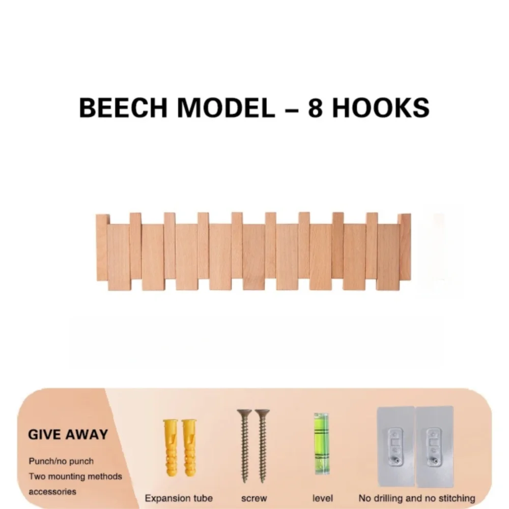 Wooden Wall Coat Rack with 8 Hooks