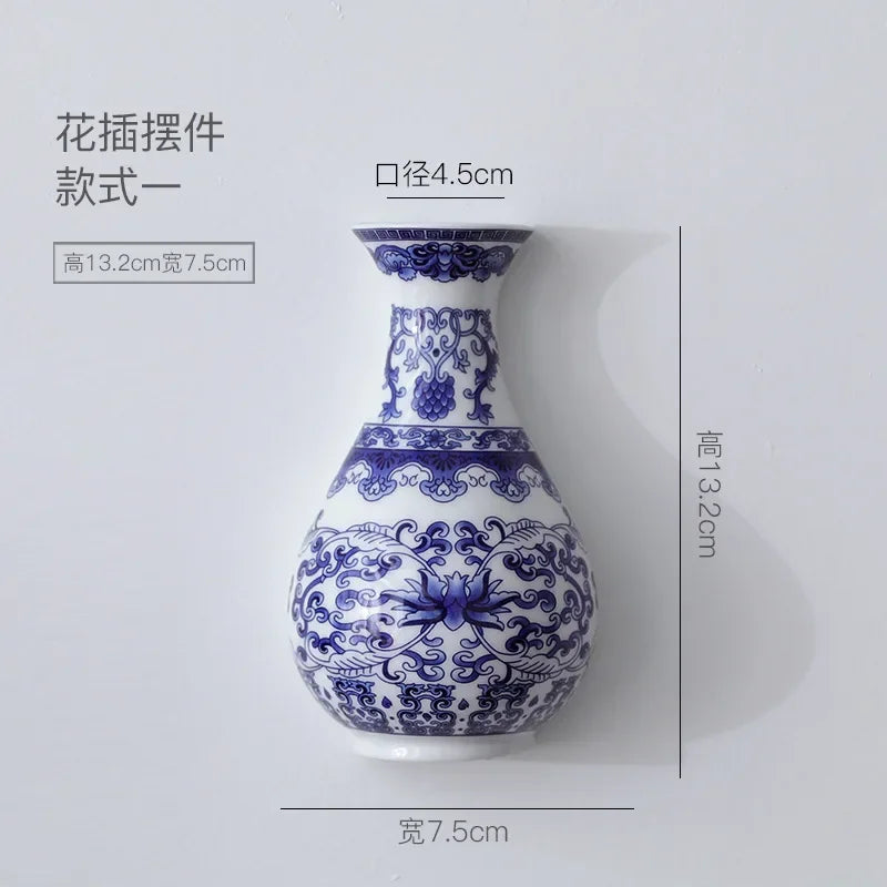 Ceramic vase, antique blue and white porcelain flower container