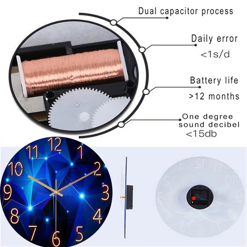 12inch Wall Clock Geometric Elements Dark Blue Thickened Tempered