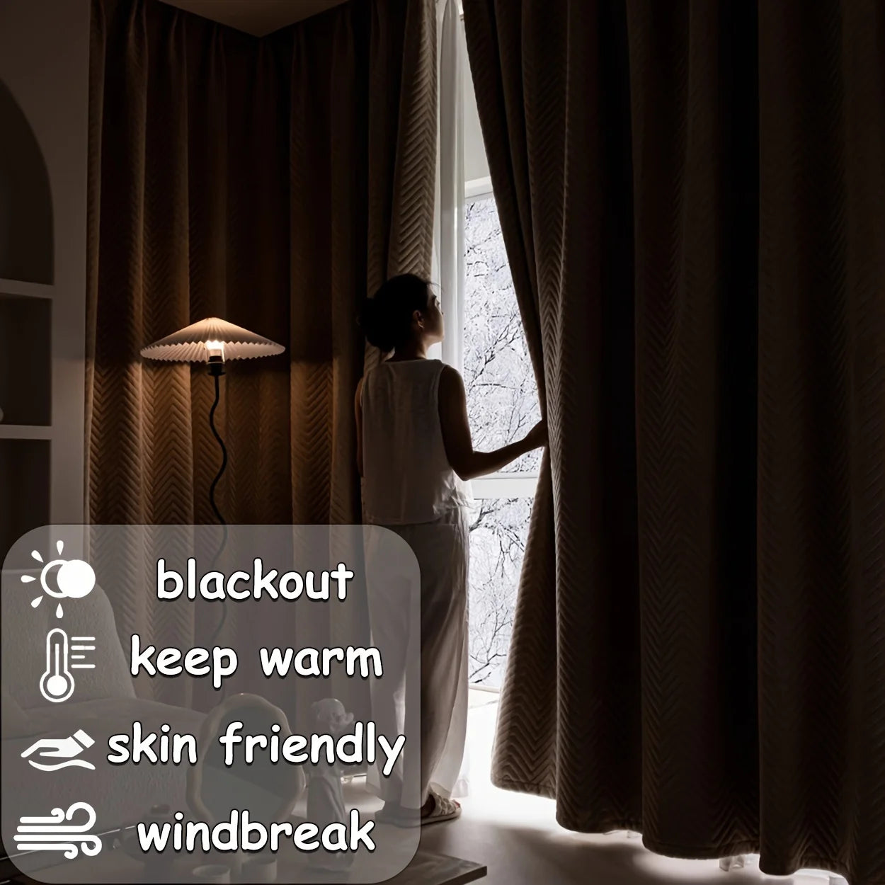 1Pc Thick Blackout Curtains with Velvet Lining, Comfortable Velvet