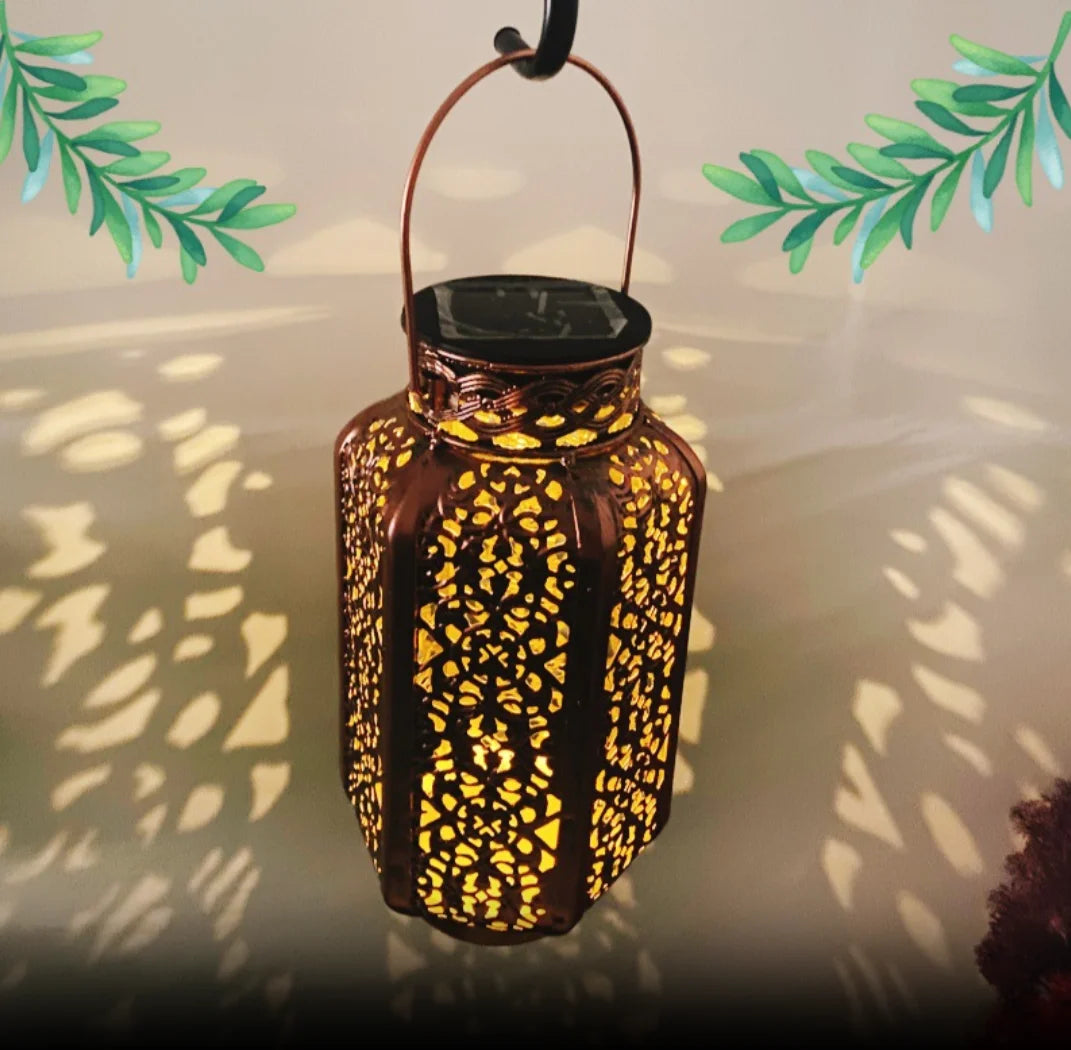 Retro Iron Solar Hanging Lantern with LED Light