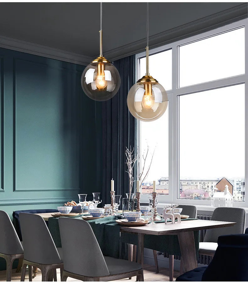 Modern Luxury Metal Chandelier Nordic Creative LED Glass Pendant Lamp