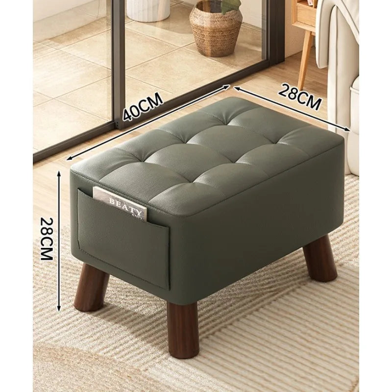 Solid Wood Shoe Changing Stool with Backrest