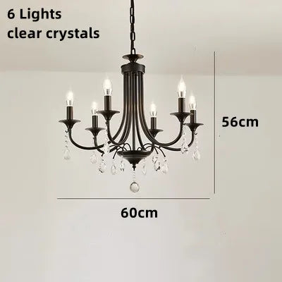 New Wrought Iron Crystal Chandelier European Classic Black Candle Lamp