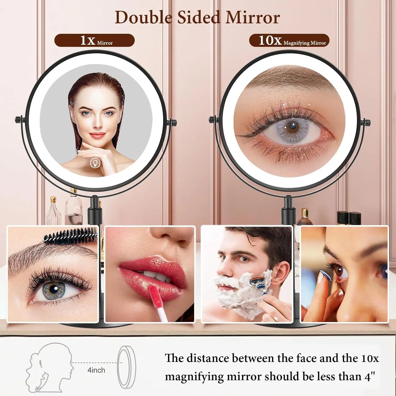 8 Inch 10X Magnifying Makeup Mirror with 3 Color Light