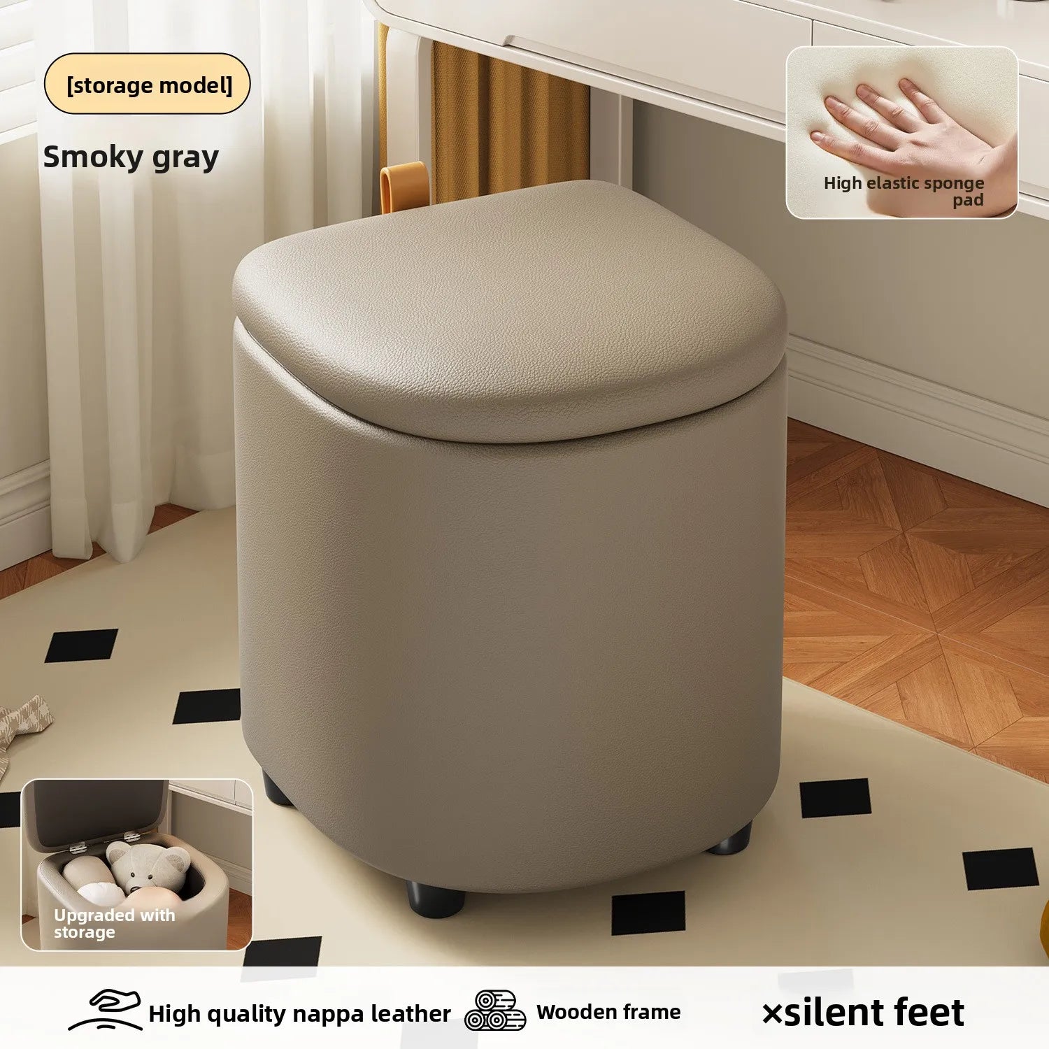 Storage Vanity Stool with Wheels