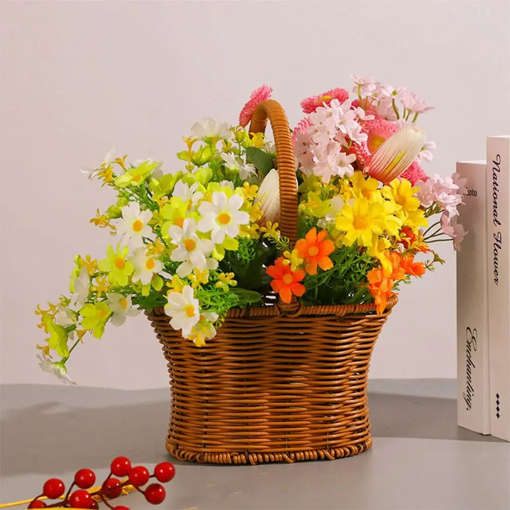 Woven Rattan Storage Basket with Handle