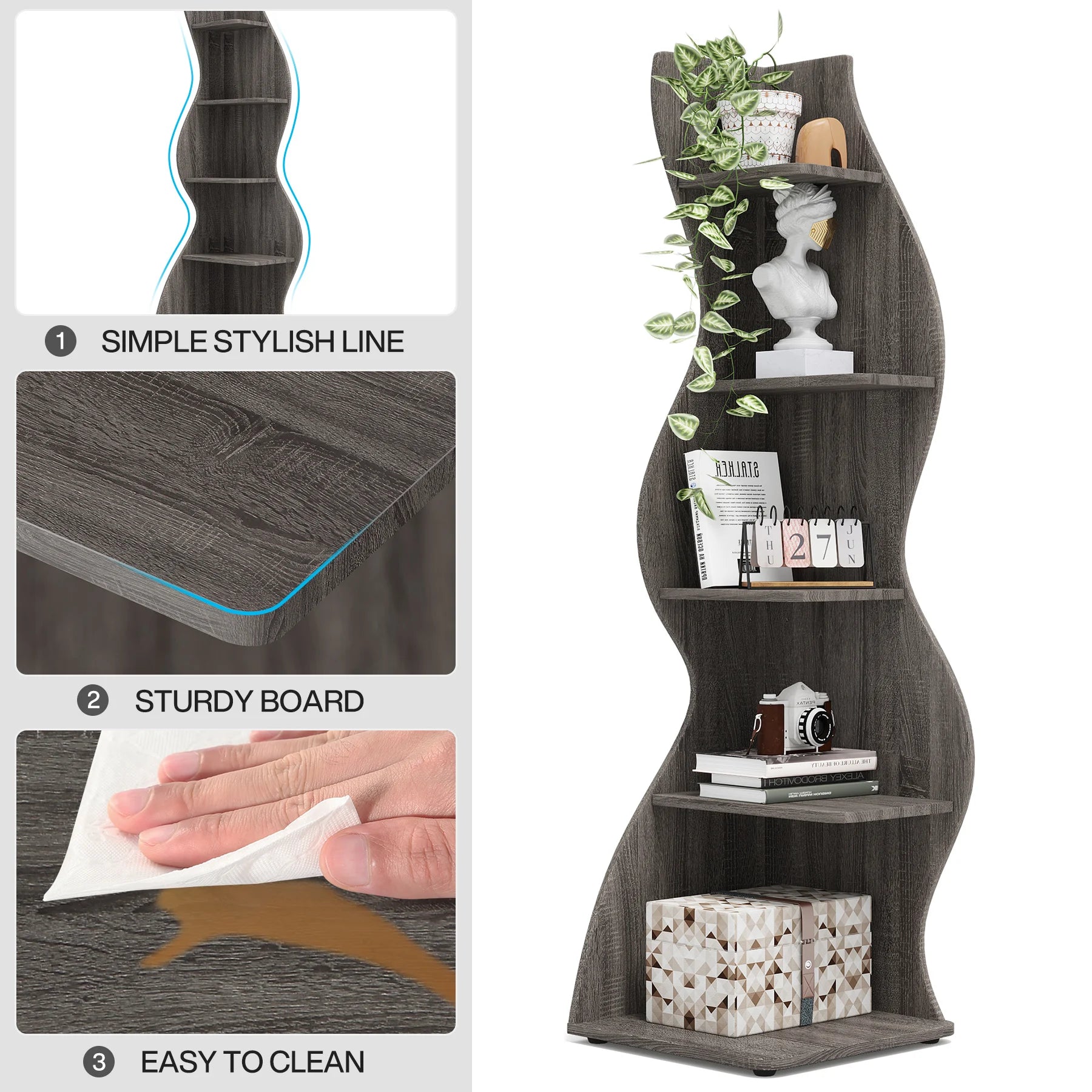 Five Tier Wavy Corner Bookshelf